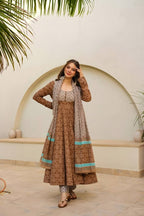 Teeya Creation Multi Green Color Muslin Silk Digital Printed Anarkali gown | Grocsy