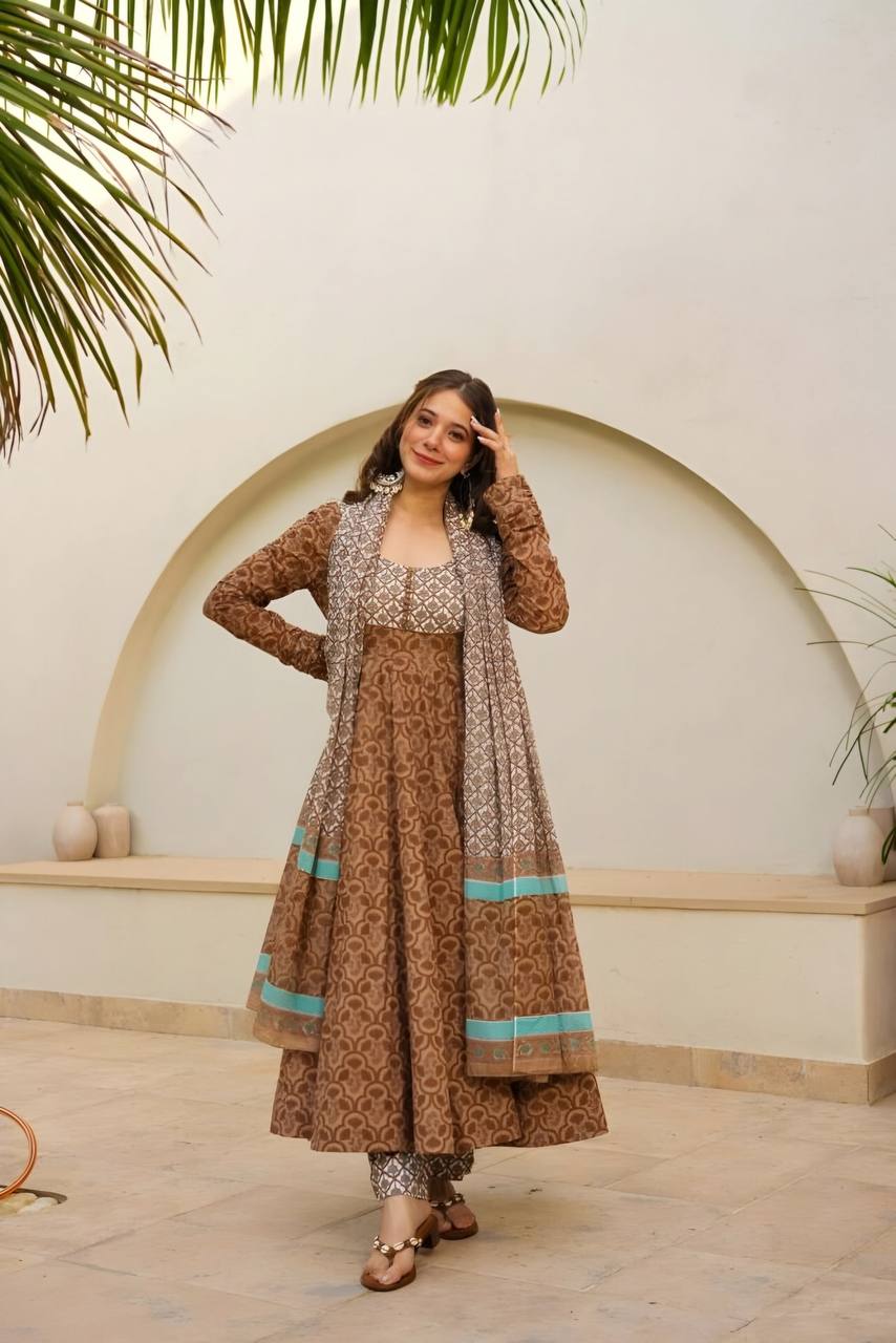 Teeya Creation Multi Green Color Muslin Silk Digital Printed Anarkali gown | Grocsy