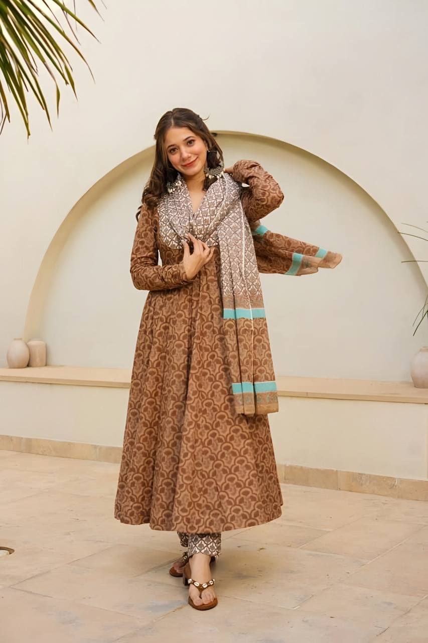 Teeya Creation Multi Green Color Muslin Silk Digital Printed Anarkali gown | Grocsy