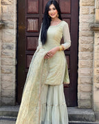 Teeya Creation Pista Colour Chinon Silk Heavy Embroidery Work Fully Stitched Salwar Suit | Grocsy