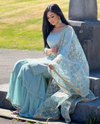 Teeya Creation Sky Colour Chinon Silk Heavy Embroidery Work Fully Stitched Salwar Suit | Grocsy