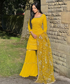 Teeya Creation Yellow Colour Chinon Silk Heavy Embroidery Work Fully Stitched Salwar Suit | Grocsy