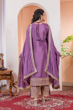 Teeya Creation Lavender Color Chinon Silk Heavy Embroidery Work Fully Stitched Salwar Suit | Grocsy