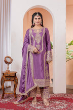 Teeya Creation Lavender Color Chinon Silk Heavy Embroidery Work Fully Stitched Salwar Suit | Grocsy