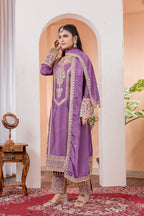 Teeya Creation Lavender Color Chinon Silk Heavy Embroidery Work Fully Stitched Salwar Suit | Grocsy