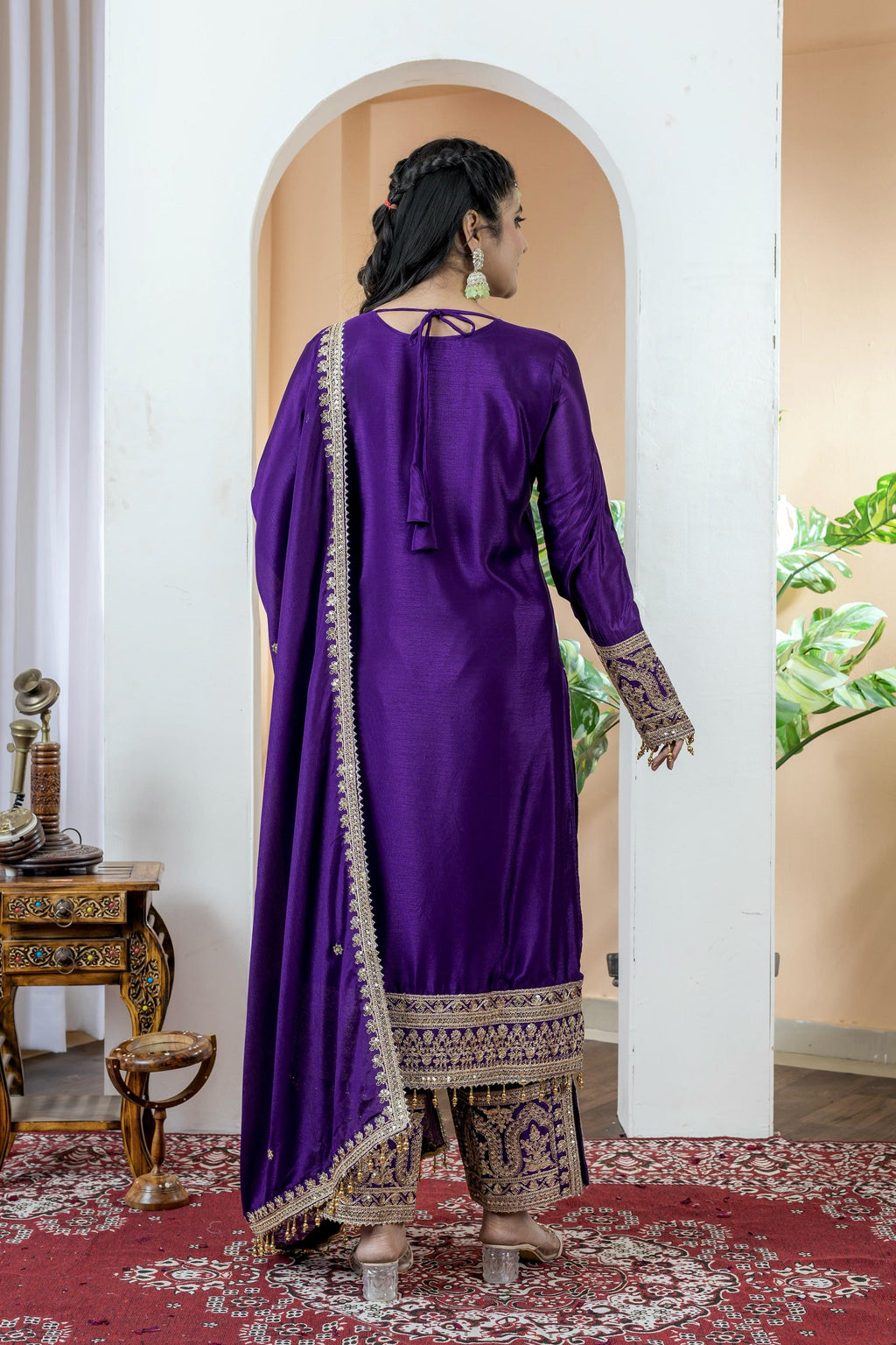 Teeya Creation Purple Color Chinon Silk Heavy Embroidery Work Fully Stitched Salwar Suit | Grocsy