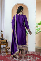 Teeya Creation Purple Color Chinon Silk Heavy Embroidery Work Fully Stitched Salwar Suit | Grocsy