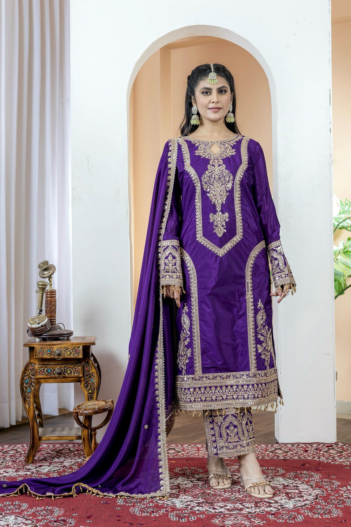 Teeya Creation Purple Color Chinon Silk Heavy Embroidery Work Fully Stitched Salwar Suit | Grocsy