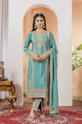 Teeya Creation Turquoise Color Chinon Silk Heavy Embroidery Work Fully Stitched Salwar Suit | Grocsy