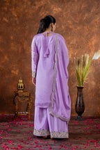 Teeya Creation Lavender Color Chinon Silk Heavy Embroidery Work Fully Stitched Salwar Suit | Grocsy