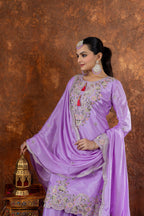 Teeya Creation Lavender Color Chinon Silk Heavy Embroidery Work Fully Stitched Salwar Suit | Grocsy