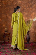 Teeya Creation Olive Color Chinon Silk Heavy Embroidery Work Fully Stitched Salwar Suit | Grocsy