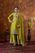 Teeya Creation Olive Color Chinon Silk Heavy Embroidery Work Fully Stitched Salwar Suit | Grocsy