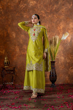 Teeya Creation Olive Color Chinon Silk Heavy Embroidery Work Fully Stitched Salwar Suit | Grocsy