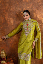 Teeya Creation Olive Color Chinon Silk Heavy Embroidery Work Fully Stitched Salwar Suit | Grocsy