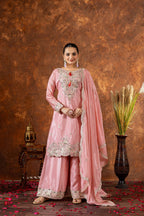 Teeya Creation Peach Color Chinon Silk Heavy Embroidery Work Fully Stitched Salwar Suit | Grocsy