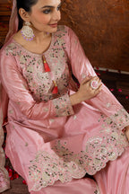 Teeya Creation Peach Color Chinon Silk Heavy Embroidery Work Fully Stitched Salwar Suit | Grocsy