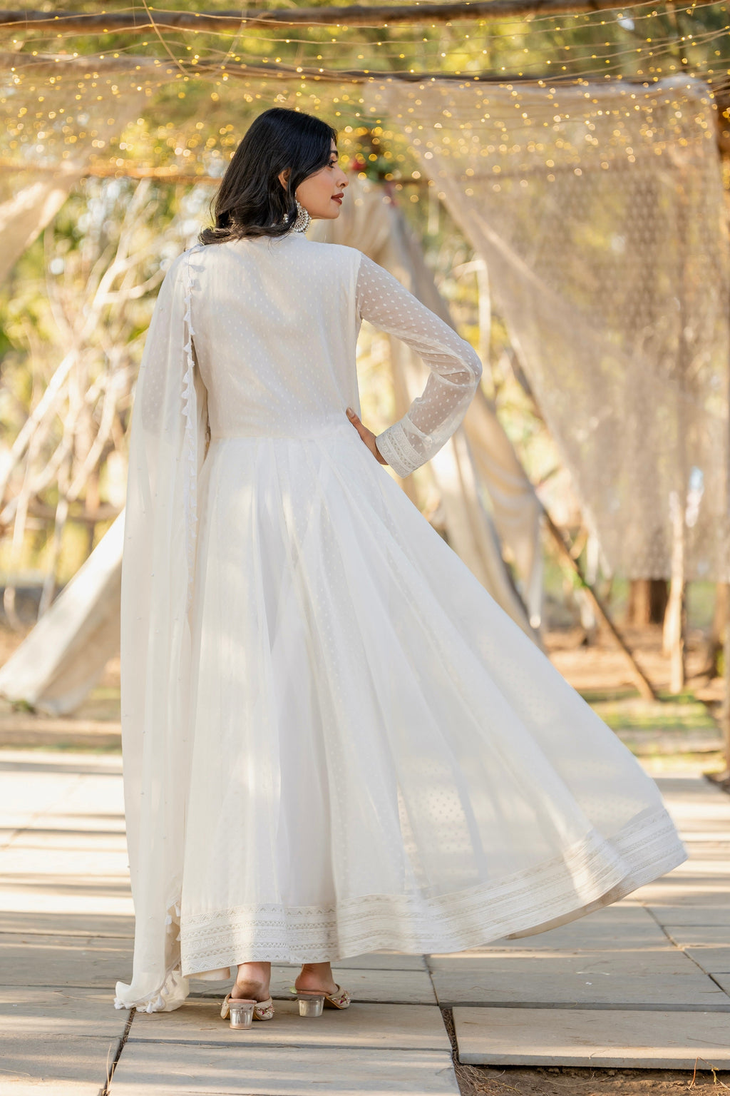 Teeya Creation White Color 1000 Butto Georgette Fabric Heavy embroidery work Fully Stitched Gown | Grocsy