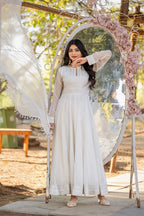 Teeya Creation White Color 1000 Butto Georgette Fabric Heavy embroidery work Fully Stitched Gown | Grocsy