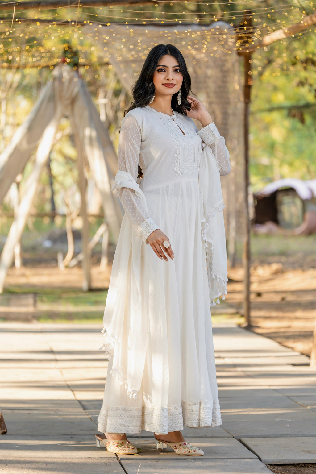 Teeya Creation White Color 1000 Butto Georgette Fabric Heavy embroidery work Fully Stitched Gown | Grocsy