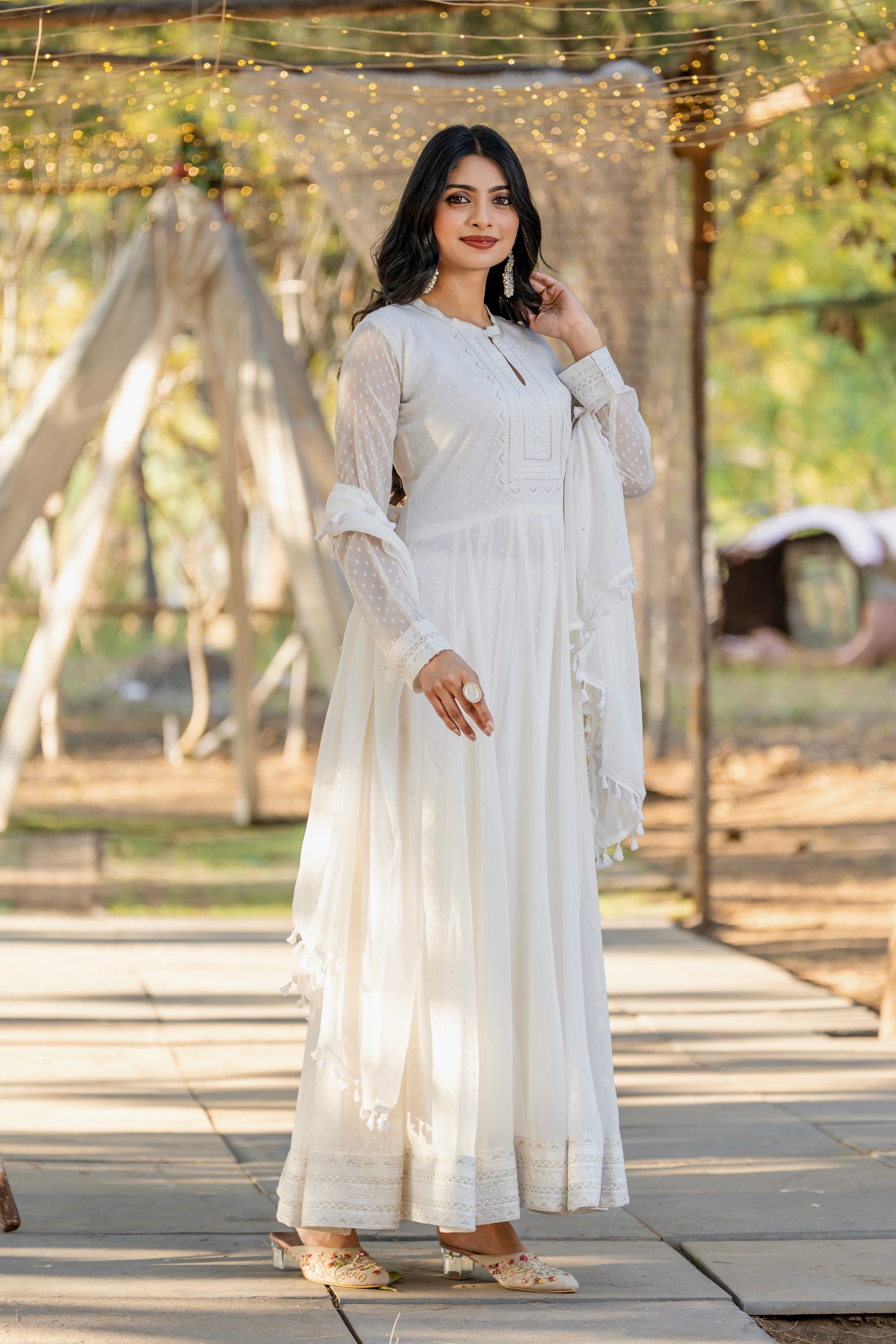 Teeya Creation White Color 1000 Butto Georgette Fabric Heavy embroidery work Fully Stitched Gown | Grocsy