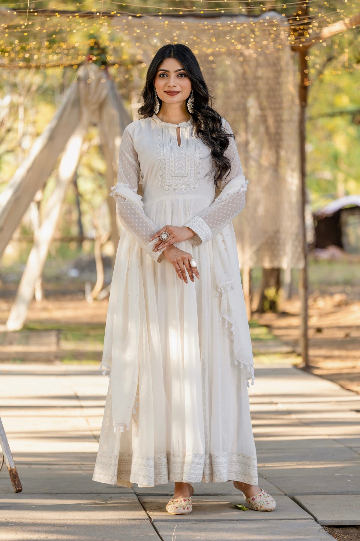 Teeya Creation White Color 1000 Butto Georgette Fabric Heavy embroidery work Fully Stitched Gown | Grocsy