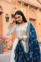 Teeya Creation White Color Chinon Silk Heavy Embroidery Work Fully Stitched Gown | Grocsy