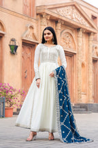 Teeya Creation White Color Chinon Silk Heavy Embroidery Work Fully Stitched Gown | Grocsy