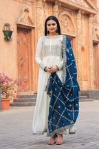 Teeya Creation White Color Chinon Silk Heavy Embroidery Work Fully Stitched Gown | Grocsy