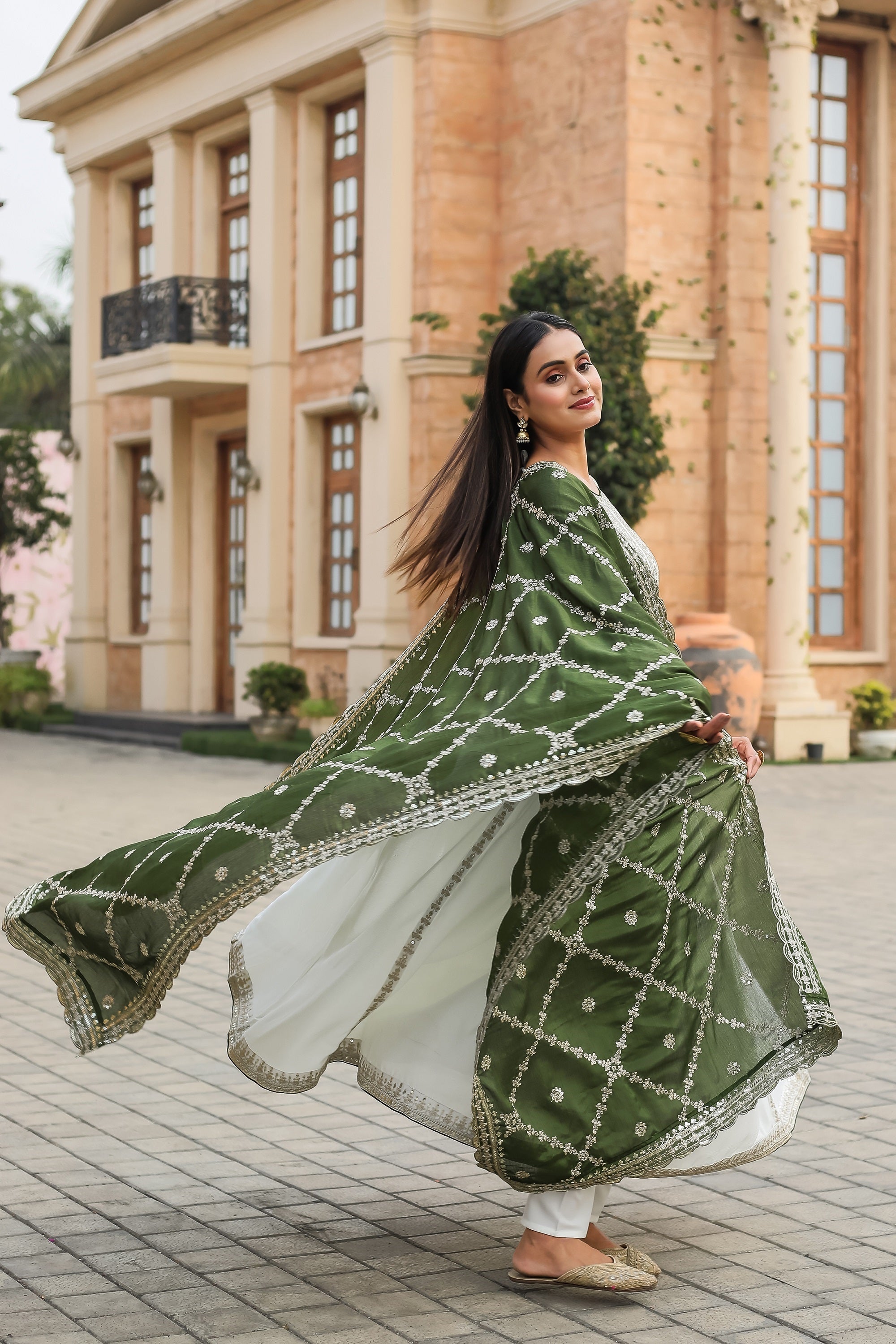 Teeya Creation White Color Chinon Silk Heavy Embroidery Work Fully Stitched Gown | Grocsy