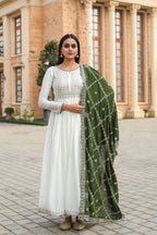Teeya Creation White Color Chinon Silk Heavy Embroidery Work Fully Stitched Gown | Grocsy