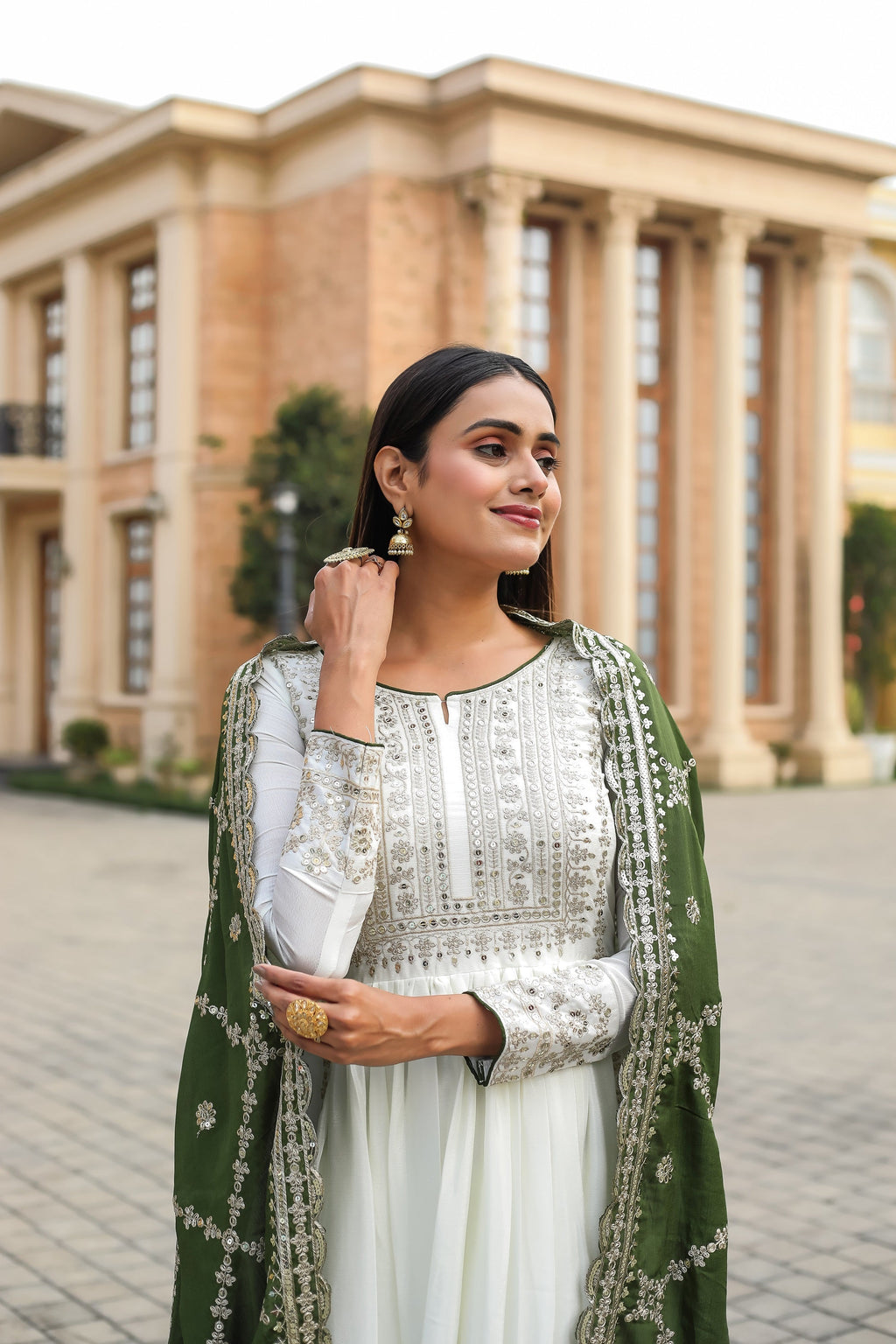 Teeya Creation White Color Chinon Silk Heavy Embroidery Work Fully Stitched Gown | Grocsy