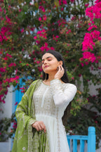 Teeya Creation White Color Chinon Silk Heavy Embroidery Work Fully Stitched Gown | Grocsy