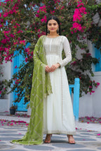 Teeya Creation White Color Chinon Silk Heavy Embroidery Work Fully Stitched Gown | Grocsy