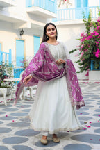 Teeya Creation White Color Chinon Silk Heavy Embroidery Work Fully Stitched Gown | Grocsy