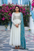 Teeya Creation White Color Chinon Silk Heavy Embroidery Work Fully Stitched Gown | Grocsy