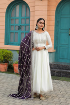 Teeya Creation White Color Chinon Silk Heavy Embroidery Work Fully Stitched Gown | Grocsy