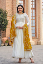 Teeya Creation White Color Chinon Silk Heavy Embroidery Work Fully Stitched Gown | Grocsy