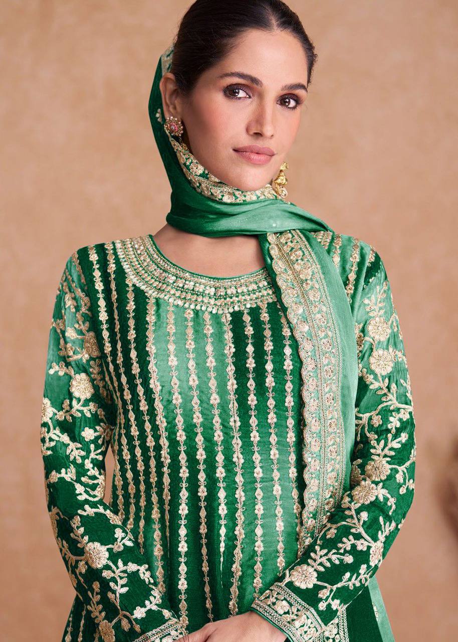 Teeya Creation Multi Colour Chinon Silk Heavy Embroidery Sequence Work Fully Stitched Salwar Suit | Grocsy