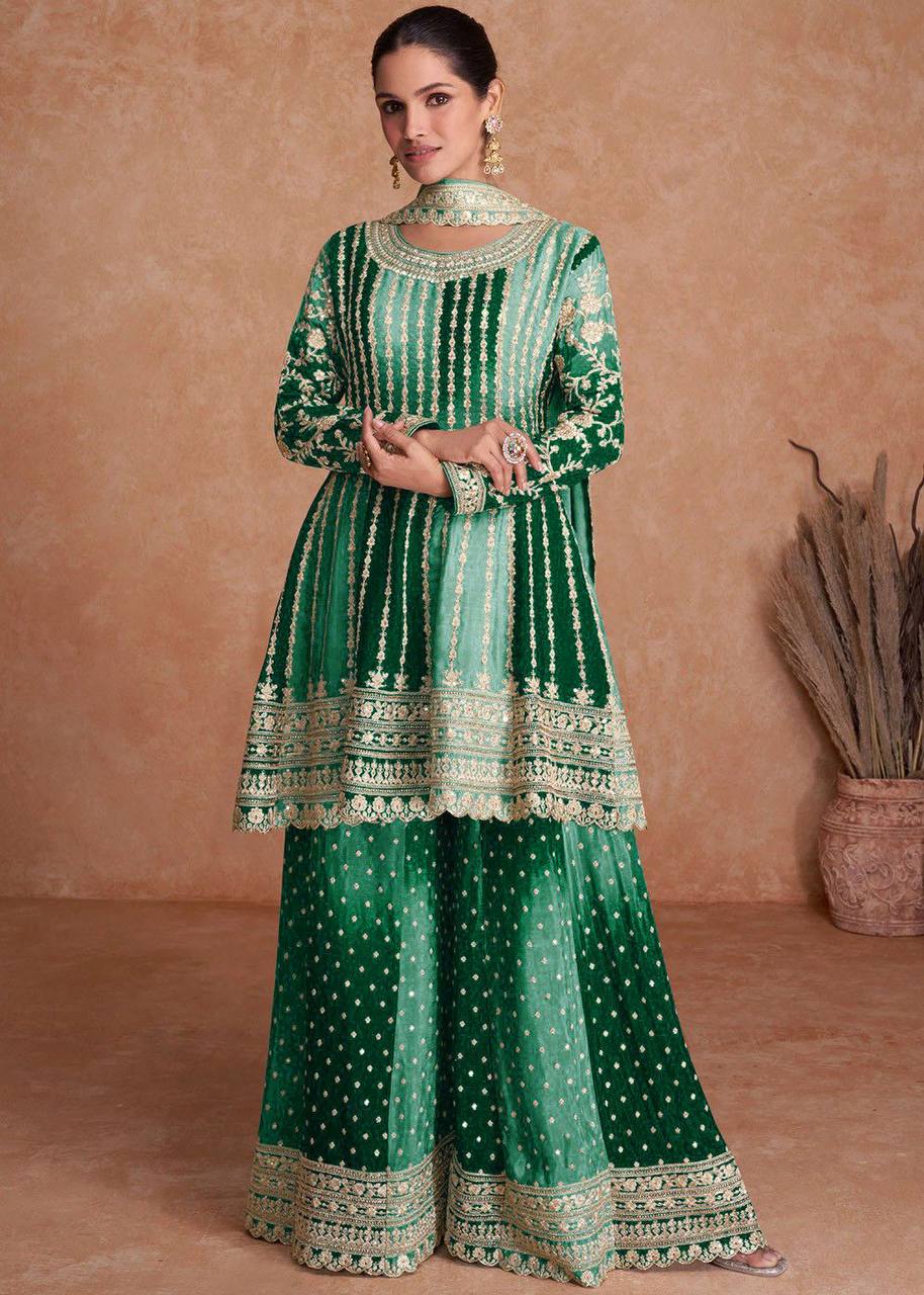 Teeya Creation Multi Colour Chinon Silk Heavy Embroidery Sequence Work Fully Stitched Salwar Suit | Grocsy