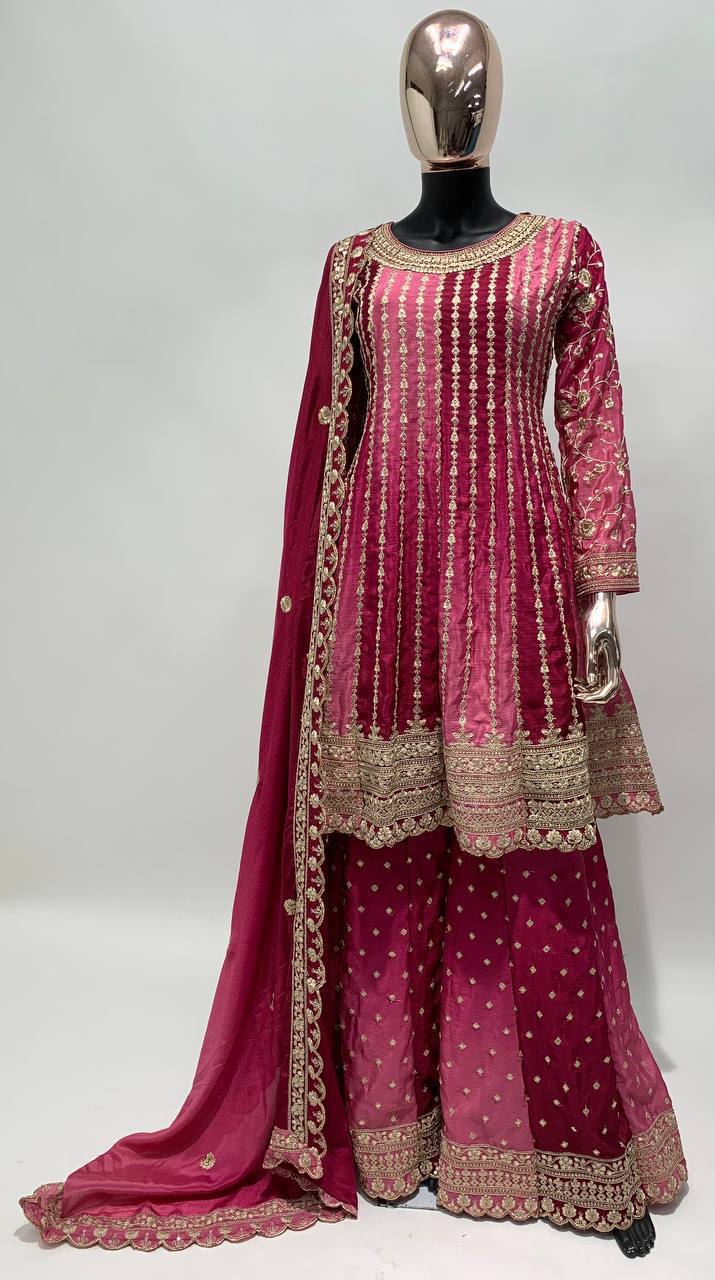 Teeya Creation Multi Colour Chinon Silk Heavy Embroidery Sequence Work Fully Stitched Salwar Suit | Grocsy