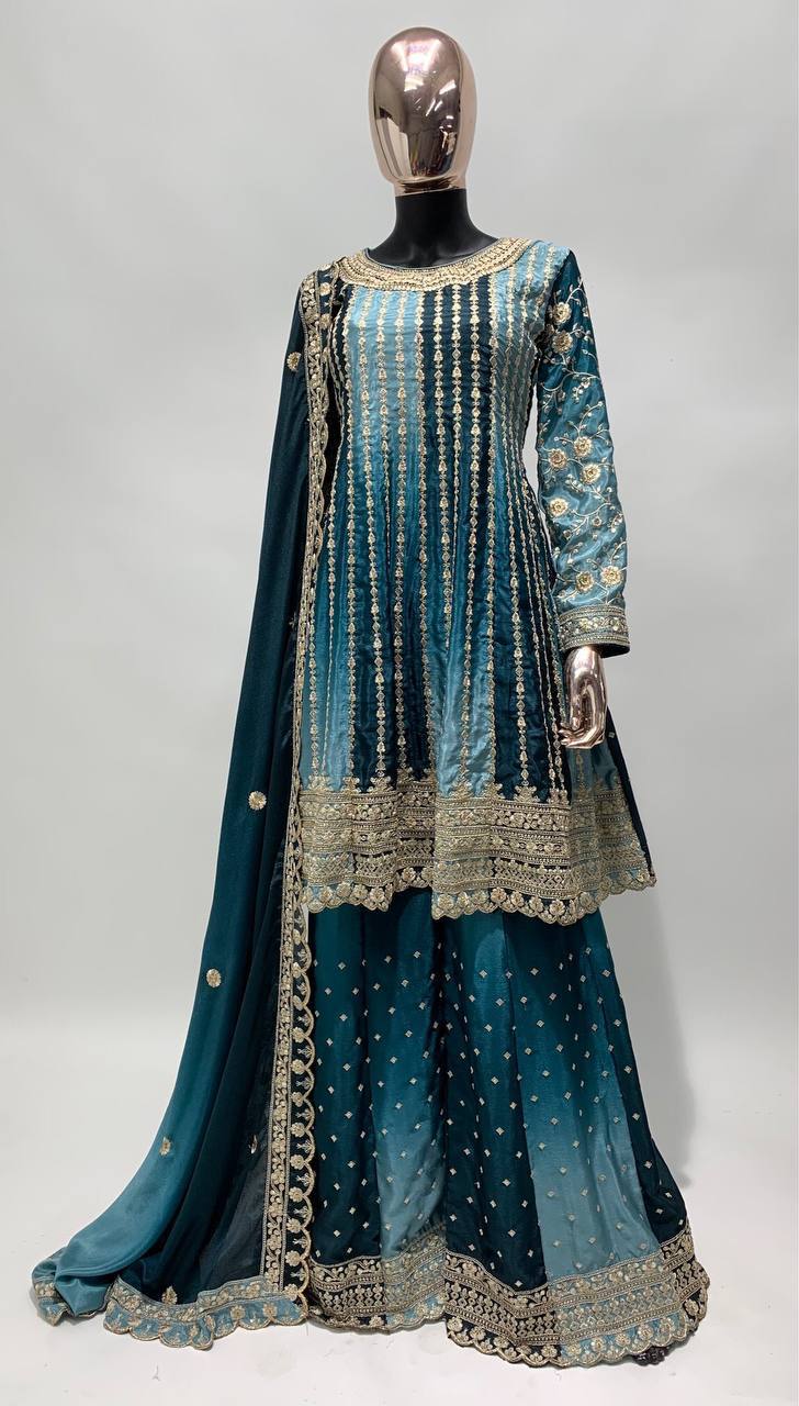 Teeya Creation Multi Colour Chinon Silk Heavy Embroidery Sequence Work Fully Stitched Salwar Suit | Grocsy