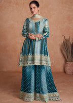 Teeya Creation Multi Colour Chinon Silk Heavy Embroidery Sequence Work Fully Stitched Salwar Suit | Grocsy