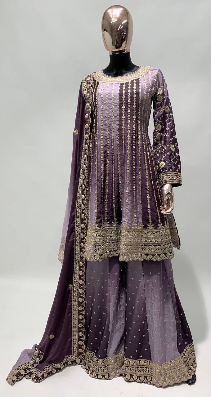 Teeya Creation Multi Colour Chinon Silk Heavy Embroidery Sequence Work Fully Stitched Salwar Suit | Grocsy
