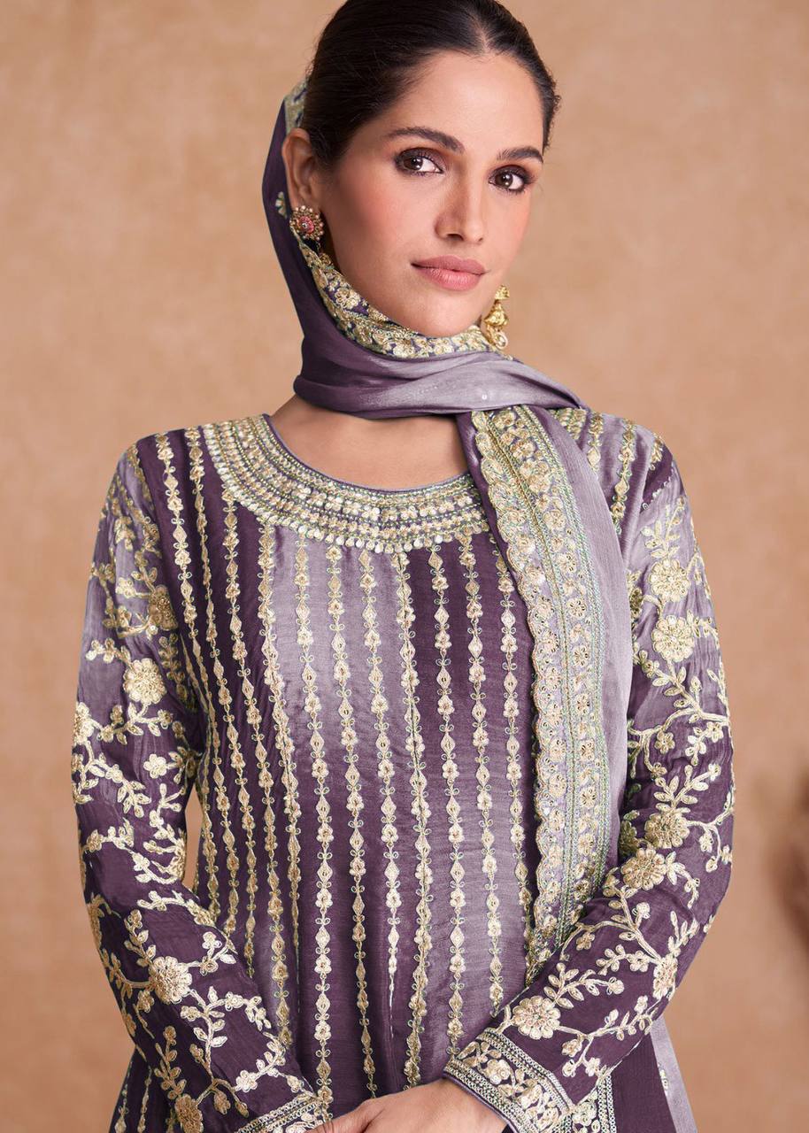 Teeya Creation Multi Colour Chinon Silk Heavy Embroidery Sequence Work Fully Stitched Salwar Suit | Grocsy