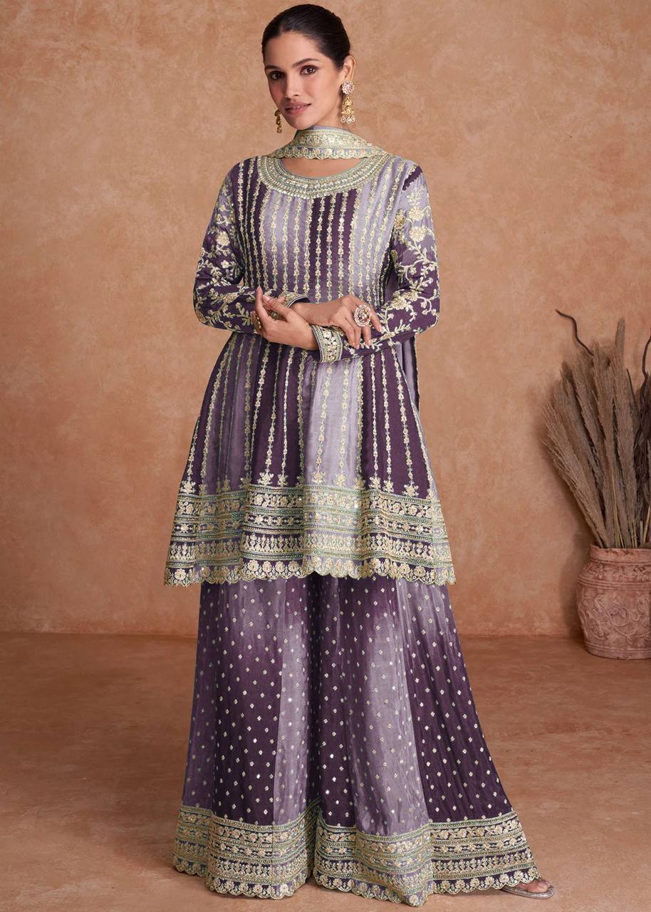 Teeya Creation Multi Colour Chinon Silk Heavy Embroidery Sequence Work Fully Stitched Salwar Suit | Grocsy