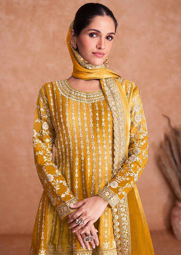 Teeya Creation Multi Colour Chinon Silk Heavy Embroidery Sequence Work Fully Stitched Salwar Suit | Grocsy