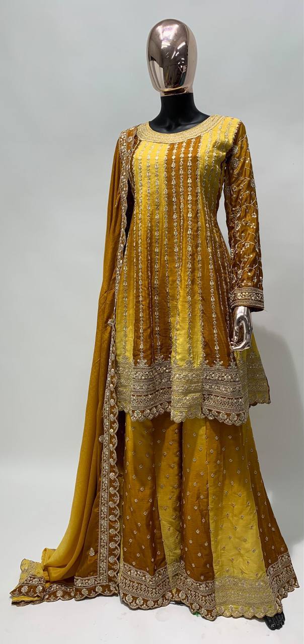 Teeya Creation Multi Colour Chinon Silk Heavy Embroidery Sequence Work Fully Stitched Salwar Suit | Grocsy