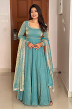 Teeya Creation Turquoise Colour Fendy Silk Two Ton Fully Stitched Gown | Grocsy