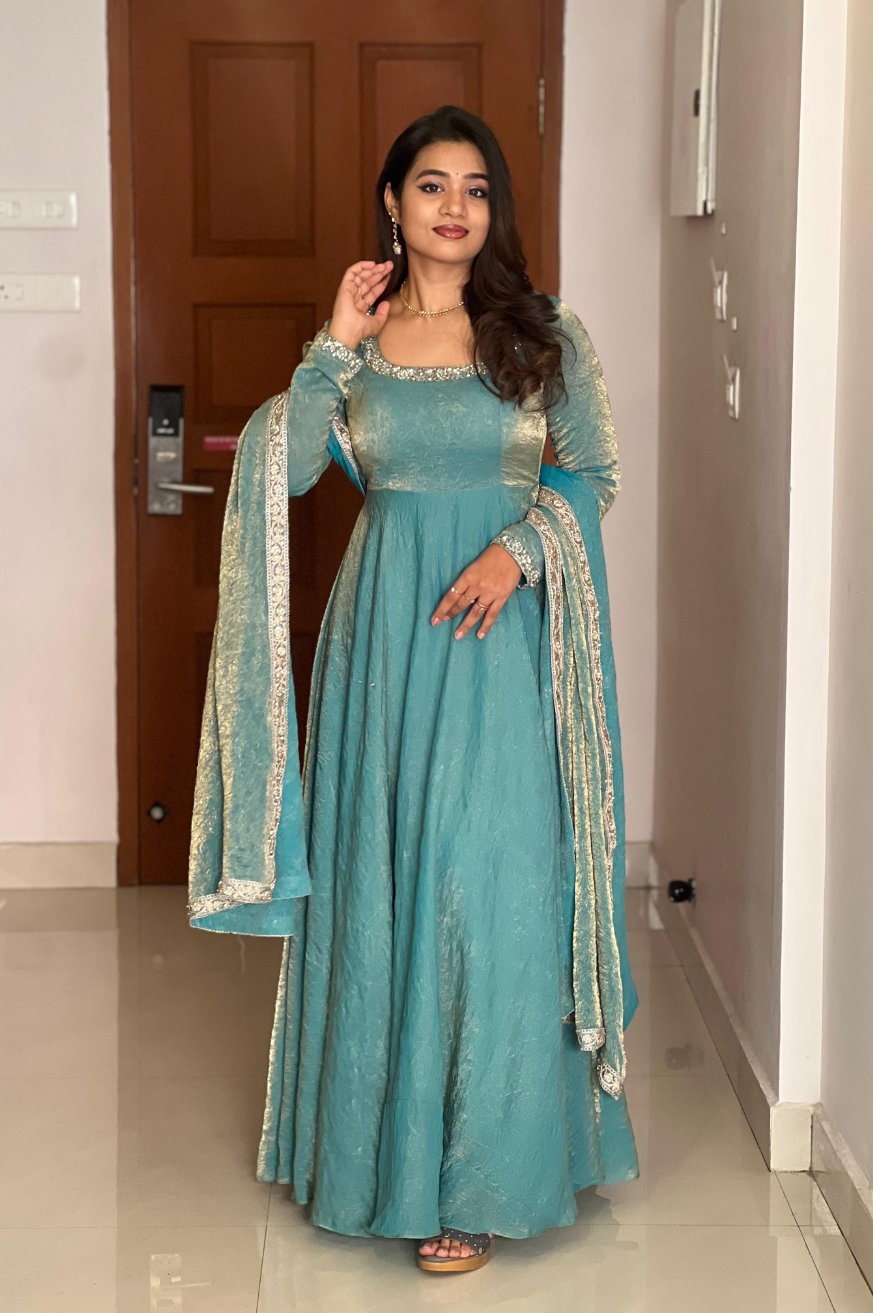 Teeya Creation Turquoise Colour Fendy Silk Two Ton Fully Stitched Gown | Grocsy